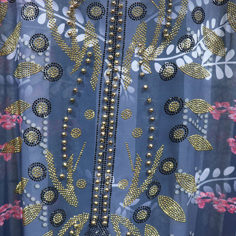 African mothers' large-swing dress quality chiffon fabric luxury artificial stone cannon bead decoration with black elastic vest