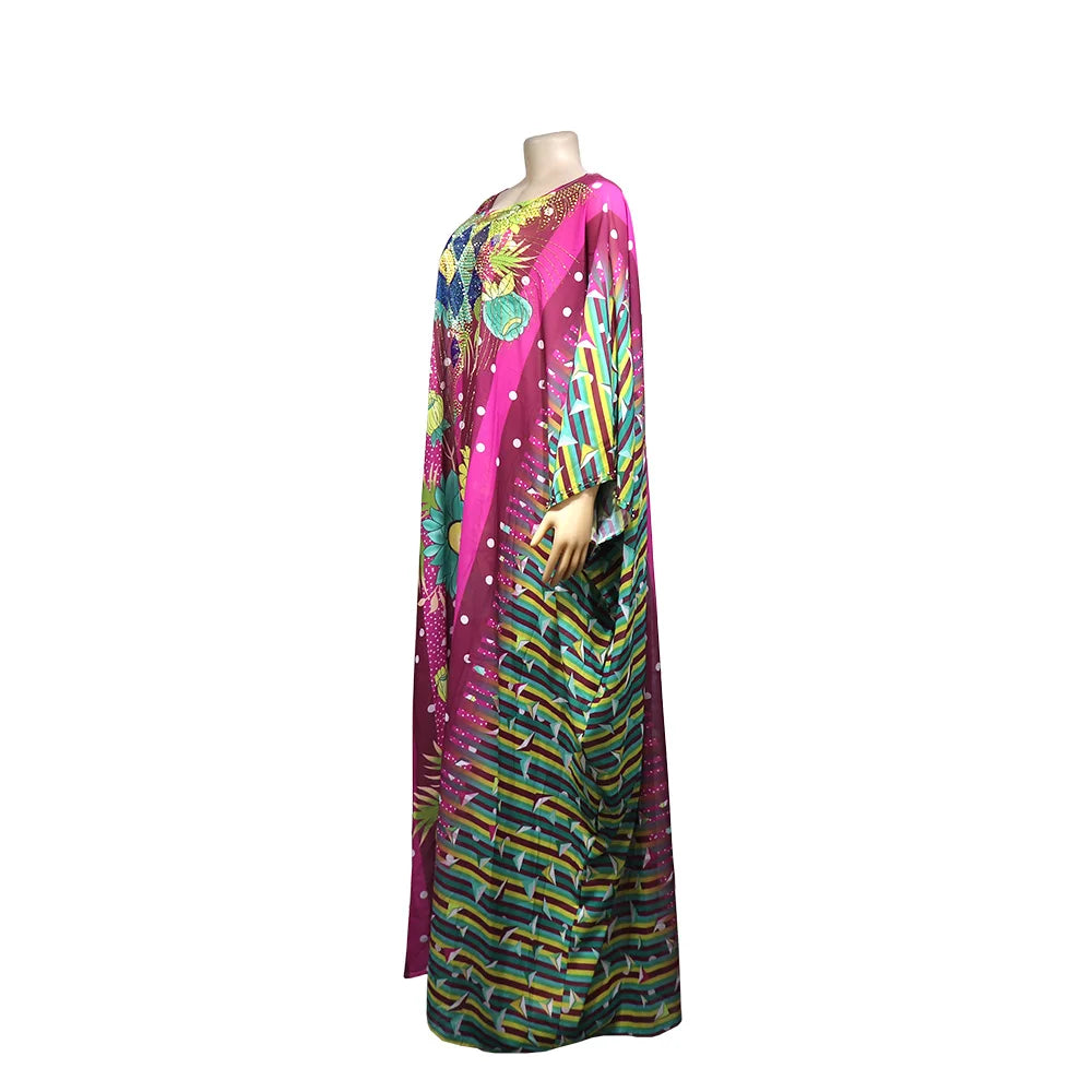 African mothers' large-swing dress quality chiffon fabric luxury artificial stone cannon bead decoration with black elastic vest