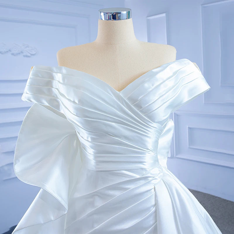 Jancember Elegant Soft Satin Asymmetric Bridal Ivory Wedding Mermaid Dress with Overskirt RSM67277
