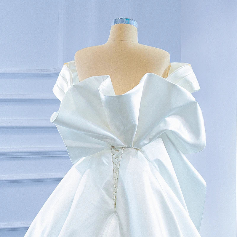 Jancember Elegant Soft Satin Asymmetric Bridal Ivory Wedding Mermaid Dress with Overskirt RSM67277