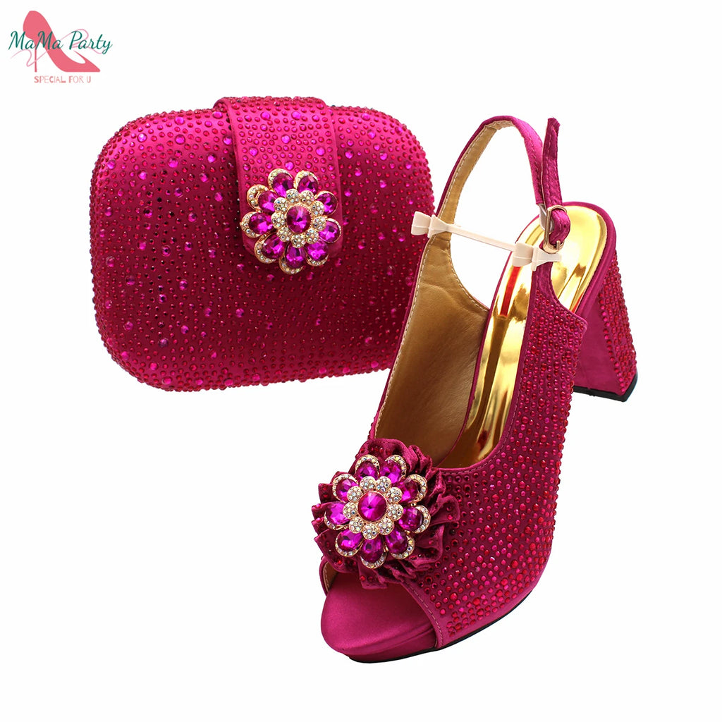 African Mature Women Shoes and Bag to Match in Teal Color Comfortable Heels with Platform for Garden Party
