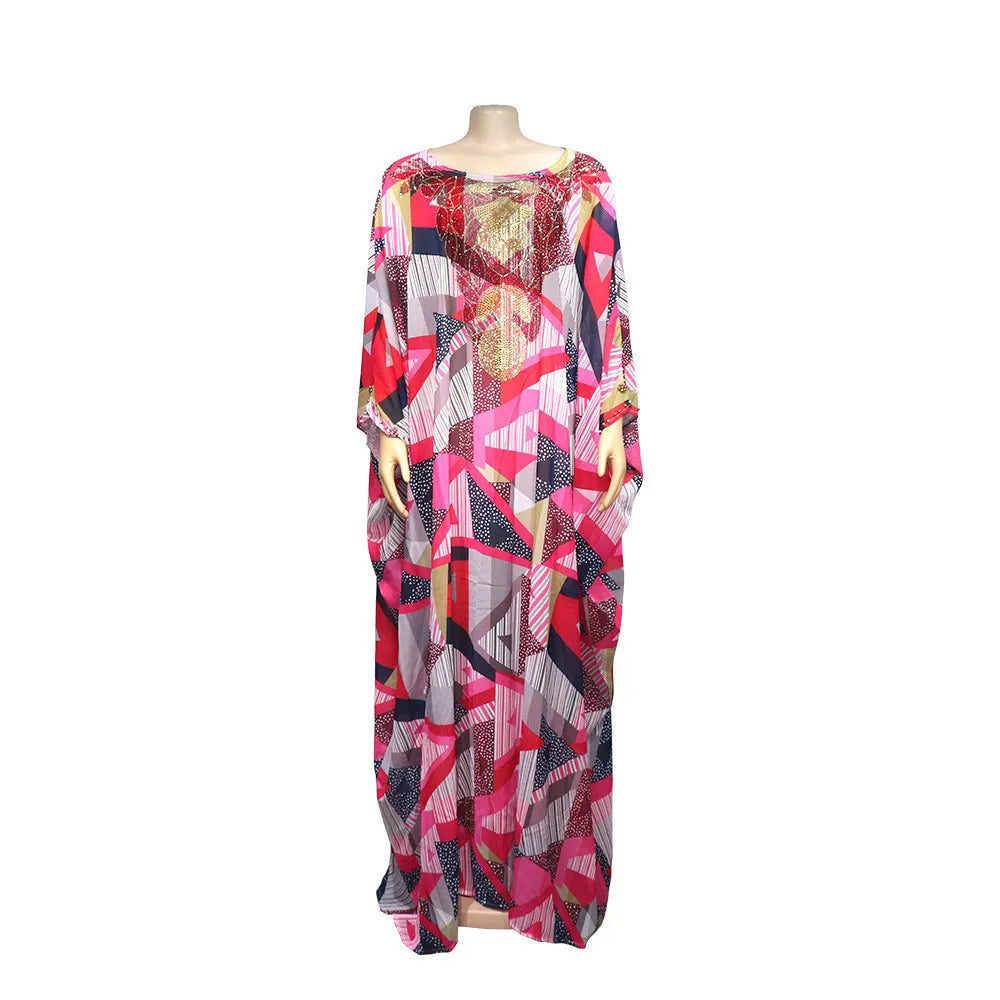 African Dashiki Women Loose Maxi Dress Diamonds Beads Abaya Dubai Kaftan Moroccan Gown Muslim Traditional Clothing Nigeria Robe