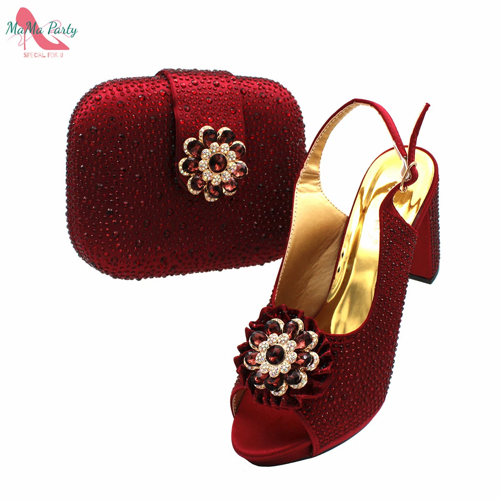 African Mature Women Shoes and Bag to Match in Teal Color Comfortable Heels with Platform for Garden Party