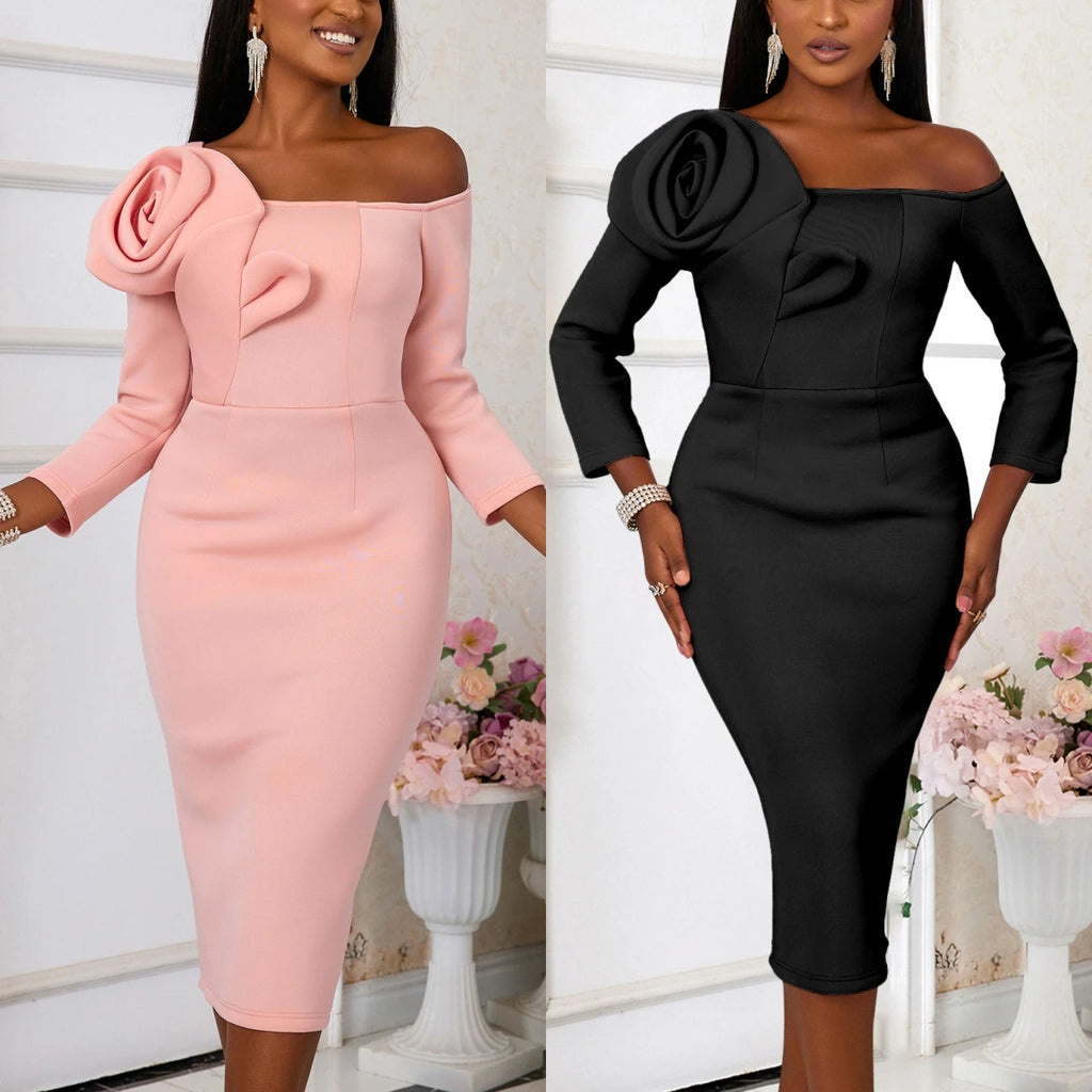 215 Chic Design 2025 Women Plus Size Dress Cross-border Designer Three-dimensional Flower Sheath Elegant Long Party Dresses