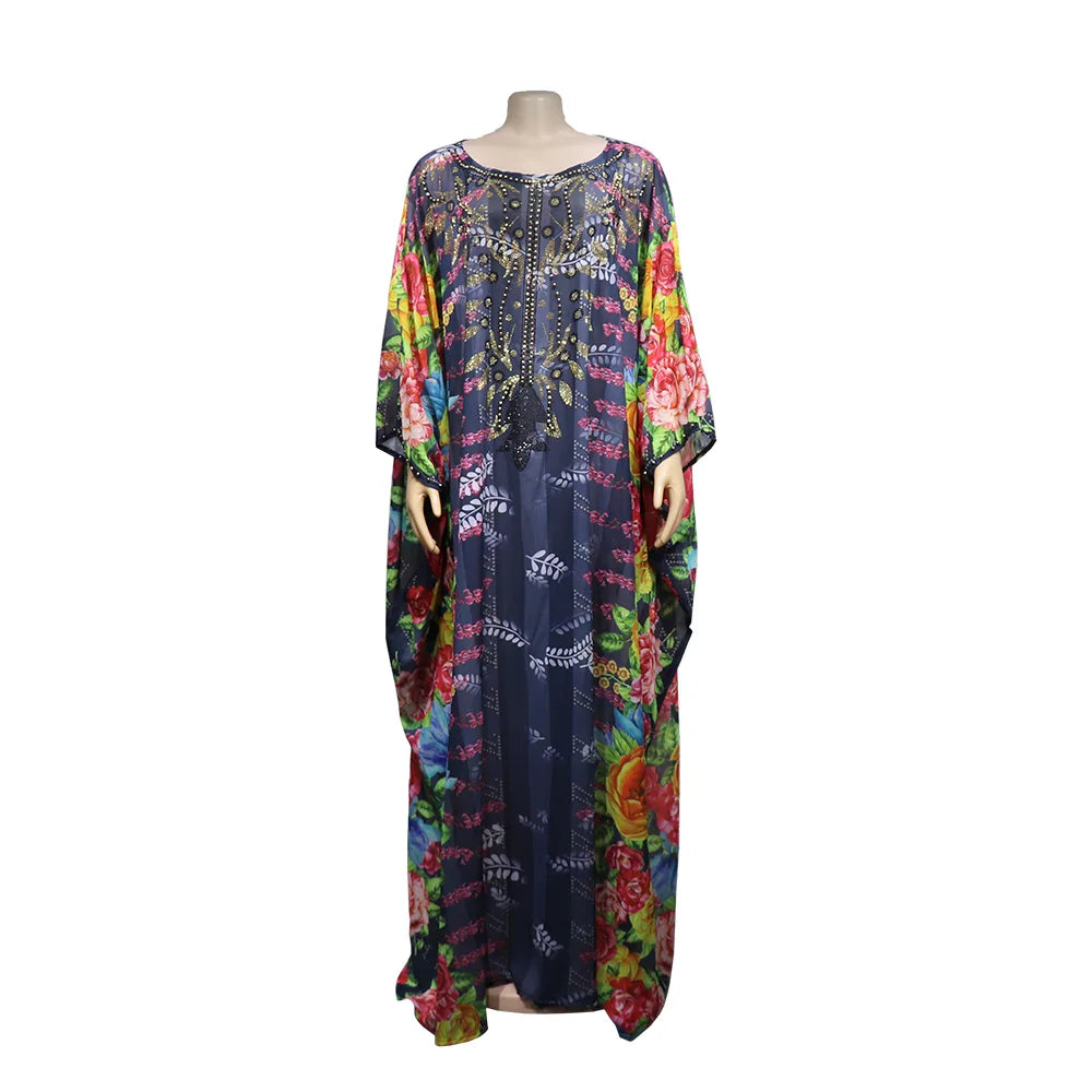 African mothers' large-swing dress quality chiffon fabric luxury artificial stone cannon bead decoration with black elastic vest
