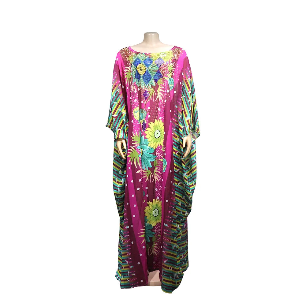 African mothers' large-swing dress quality chiffon fabric luxury artificial stone cannon bead decoration with black elastic vest