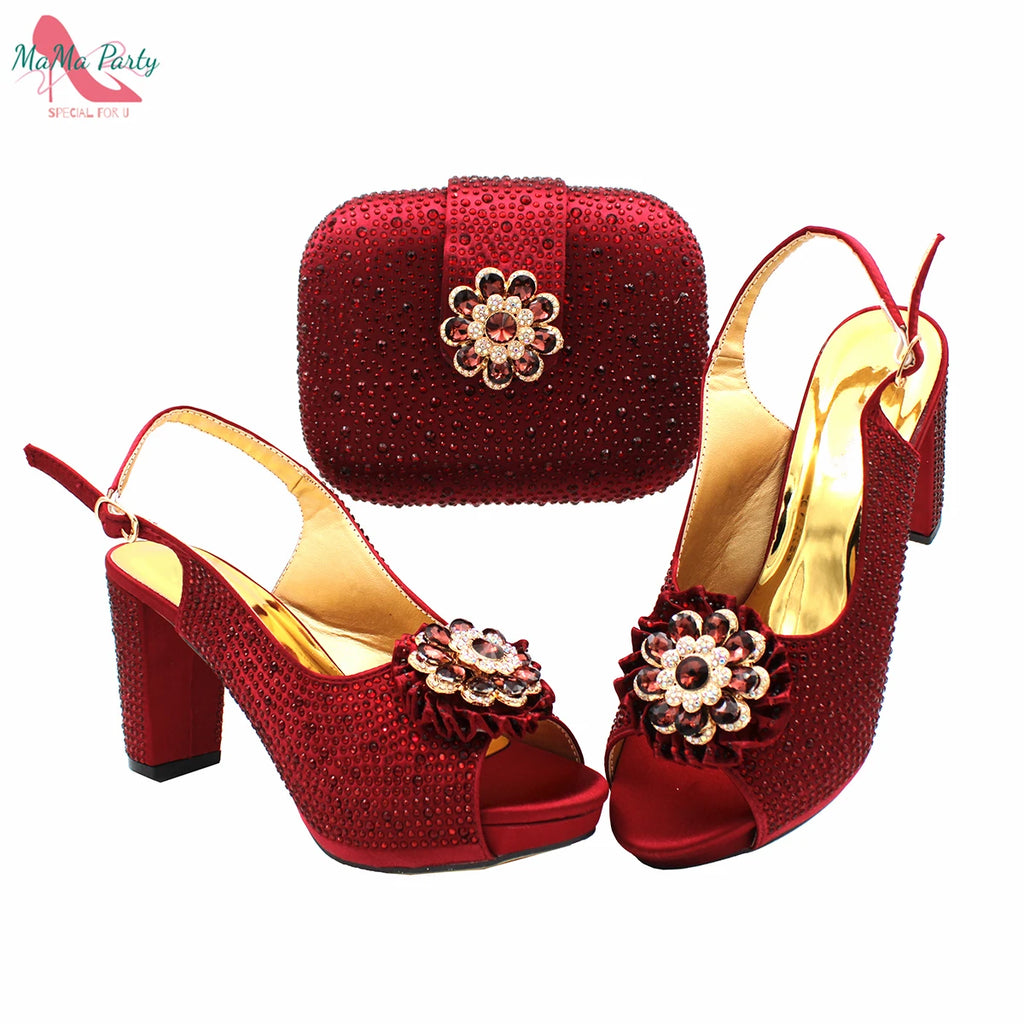 African Mature Women Shoes and Bag to Match in Teal Color Comfortable Heels with Platform for Garden Party
