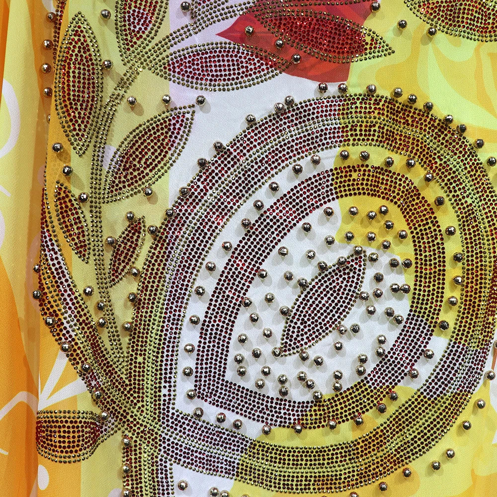 African Dashiki Women Loose Maxi Dress Diamonds Beads Abaya Dubai Kaftan Moroccan Gown Muslim Traditional Clothing Nigeria Robe