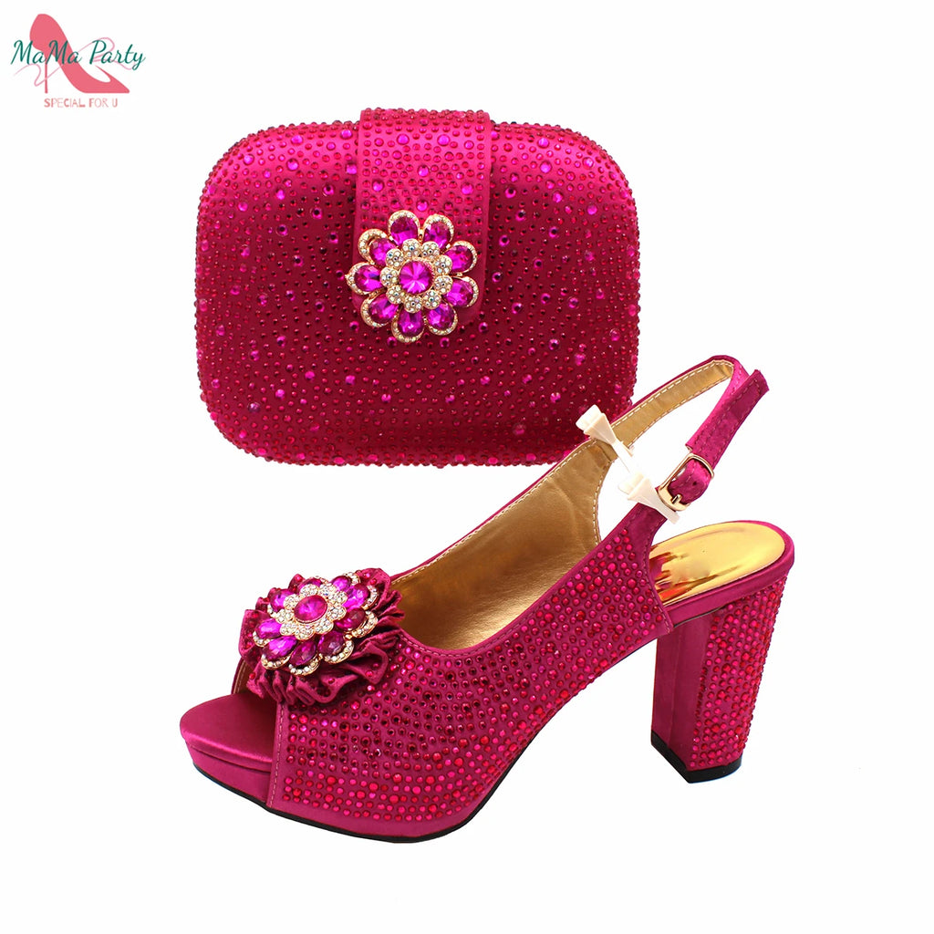 African Mature Women Shoes and Bag to Match in Teal Color Comfortable Heels with Platform for Garden Party