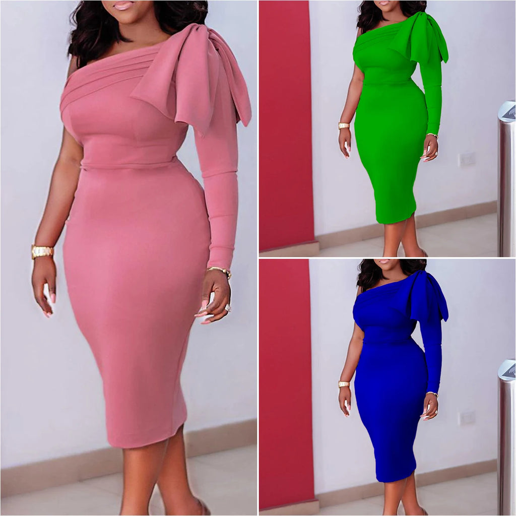 D318 New Arrivals Fashion Fall Dresses for Women Slim Shoulder Ladies Office Dresses Women Formal Work Elegant Midi Dress