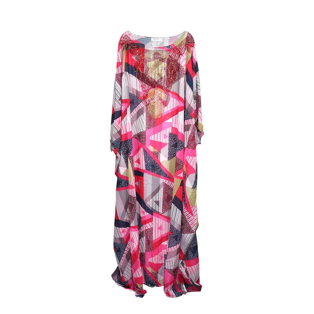 African Dashiki Women Loose Maxi Dress Diamonds Beads Abaya Dubai Kaftan Moroccan Gown Muslim Traditional Clothing Nigeria Robe