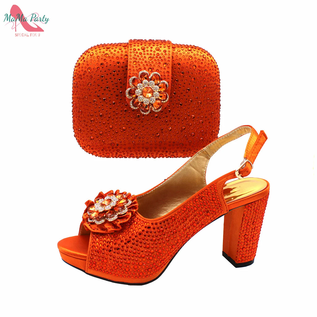 African Mature Women Shoes and Bag to Match in Teal Color Comfortable Heels with Platform for Garden Party