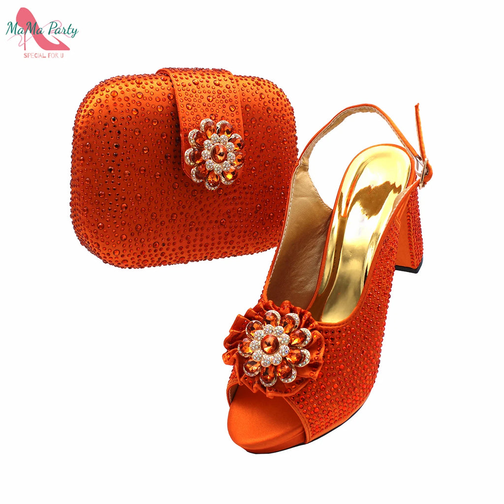 African Mature Women Shoes and Bag to Match in Teal Color Comfortable Heels with Platform for Garden Party