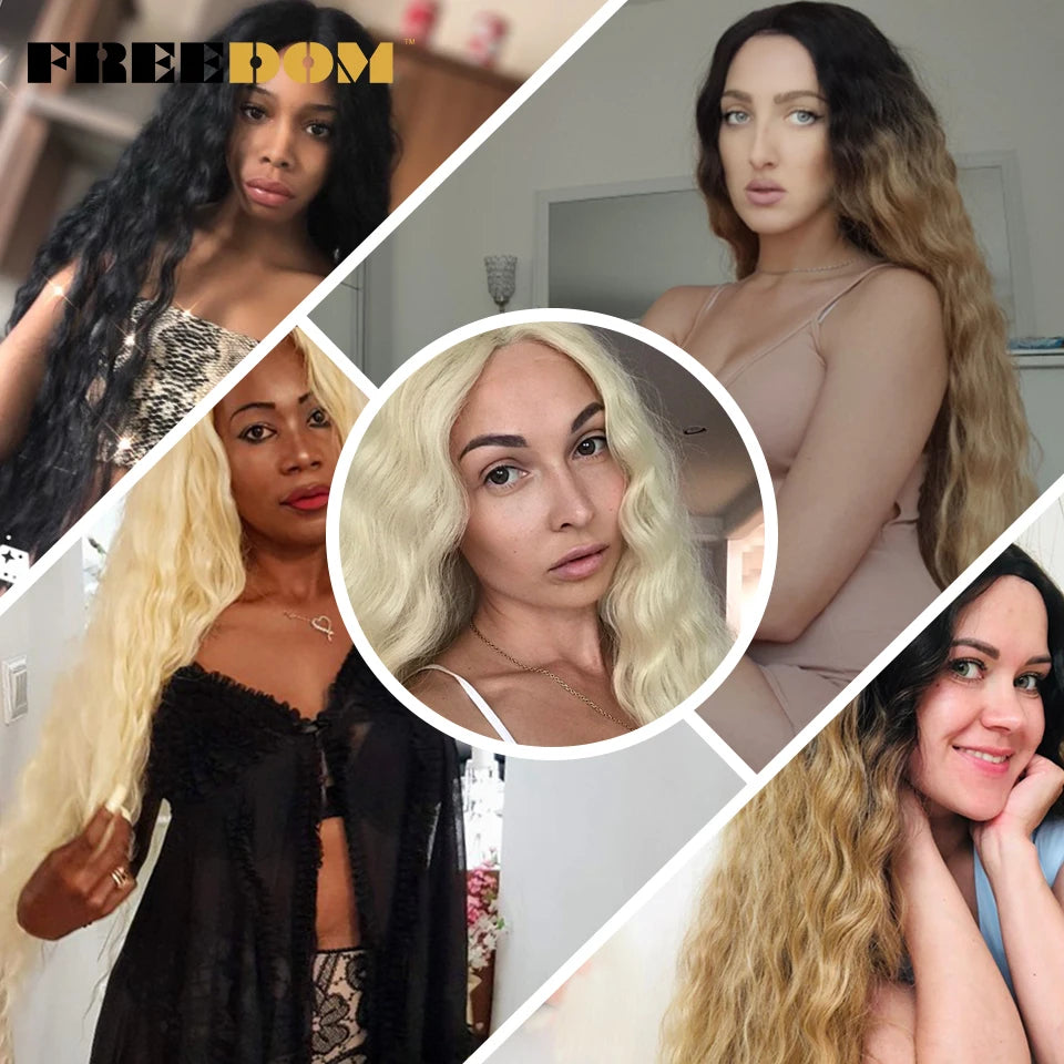 FREEDOM Synthetic Lace Frontal Wig For Women 42 Inch Long Curly Lace Wigs Ombre Brown Highlight Ginger White Pink Cosplay Wig