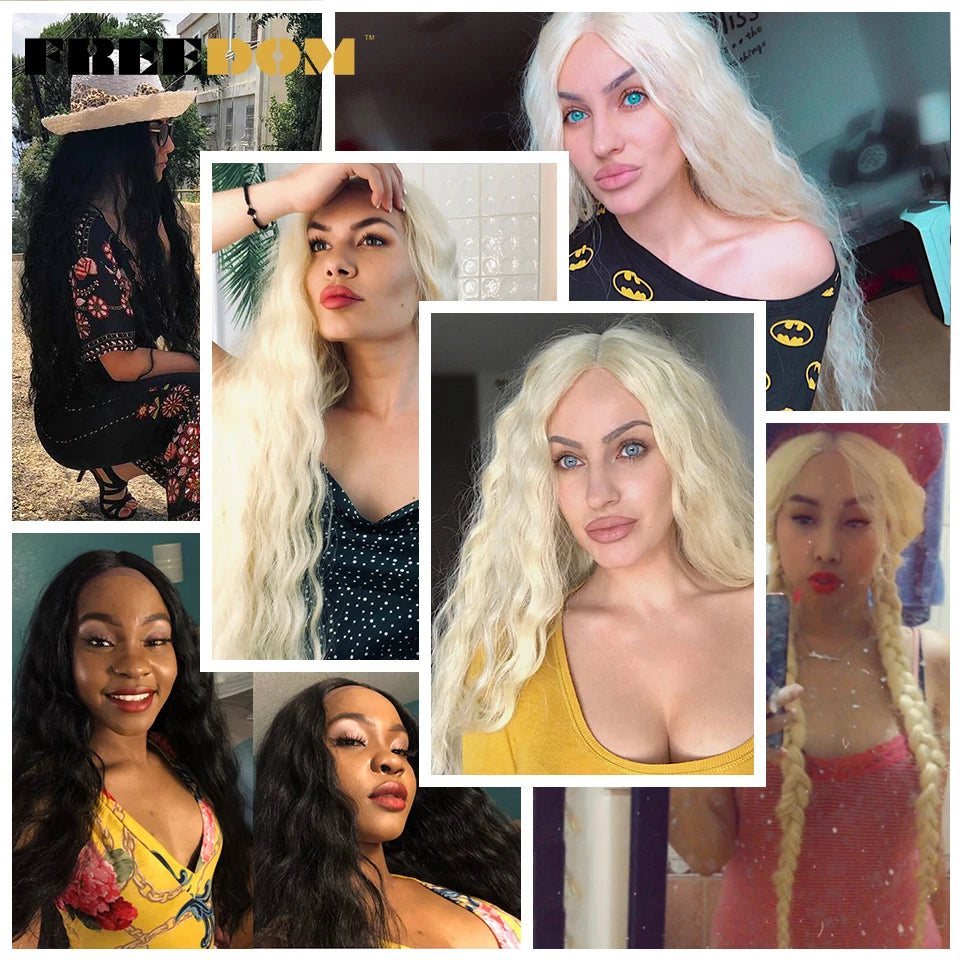 FREEDOM Synthetic Lace Frontal Wig For Women 42 Inch Long Curly Lace Wigs Ombre Brown Highlight Ginger White Pink Cosplay Wig
