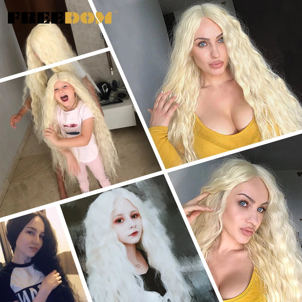 FREEDOM Synthetic Lace Frontal Wig For Women 42 Inch Long Curly Lace Wigs Ombre Brown Highlight Ginger White Pink Cosplay Wig