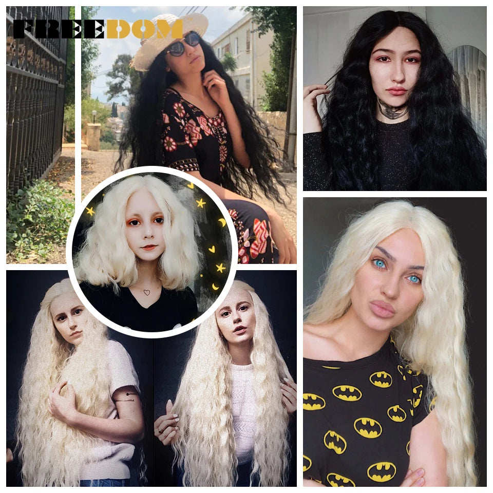 FREEDOM Synthetic Lace Frontal Wig For Women 42 Inch Long Curly Lace Wigs Ombre Brown Highlight Ginger White Pink Cosplay Wig