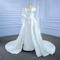 Jancember Elegant Soft Satin Asymmetric Bridal Ivory Wedding Mermaid Dress with Overskirt RSM67277
