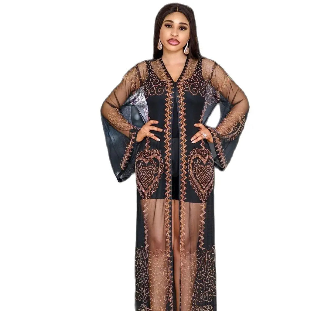 dress mesh fabric rhinestone decoration + sling sexy fashion luxury robe