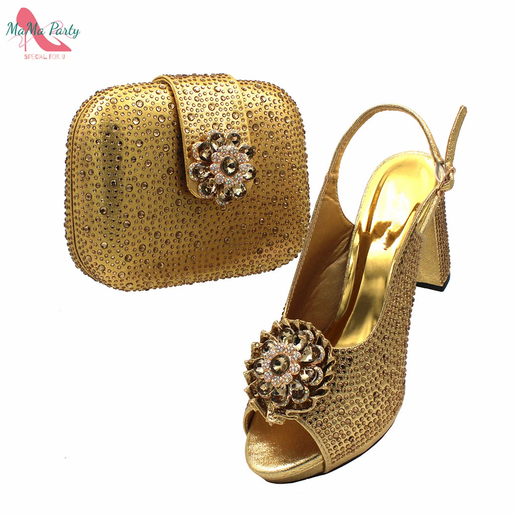 African Mature Women Shoes and Bag to Match in Teal Color Comfortable Heels with Platform for Garden Party