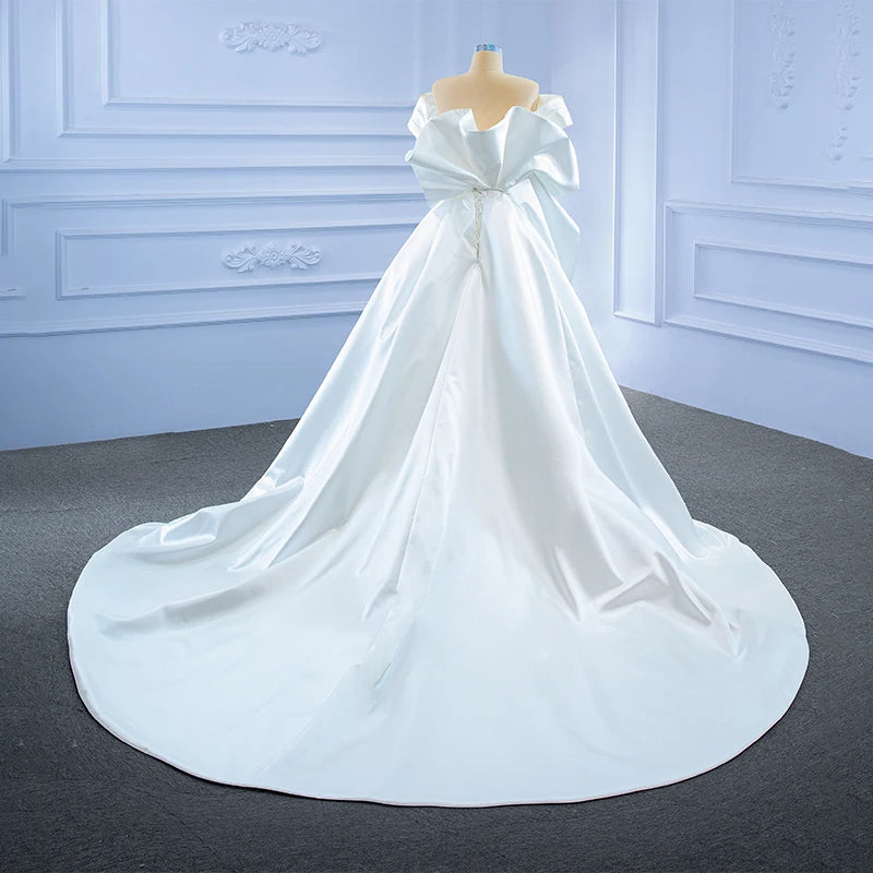 Jancember Elegant Soft Satin Asymmetric Bridal Ivory Wedding Mermaid Dress with Overskirt RSM67277