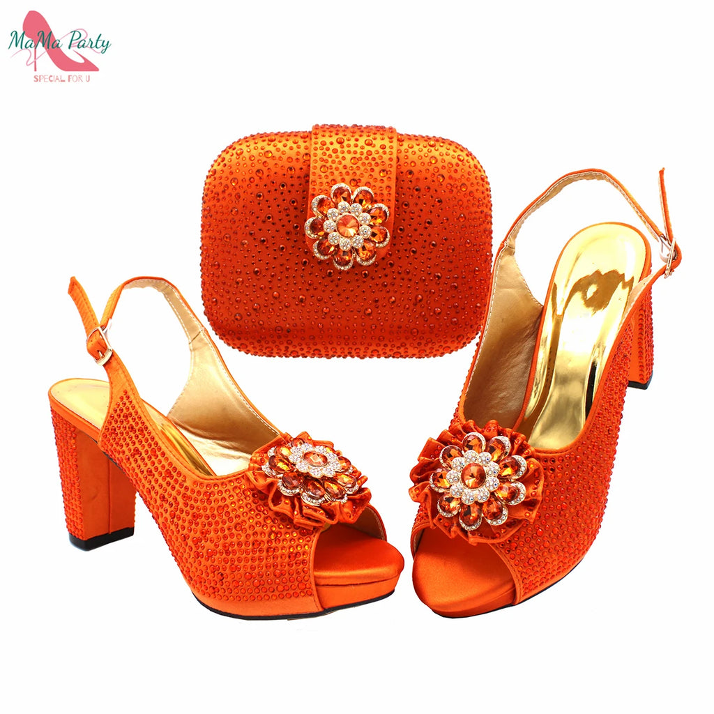 African Mature Women Shoes and Bag to Match in Teal Color Comfortable Heels with Platform for Garden Party