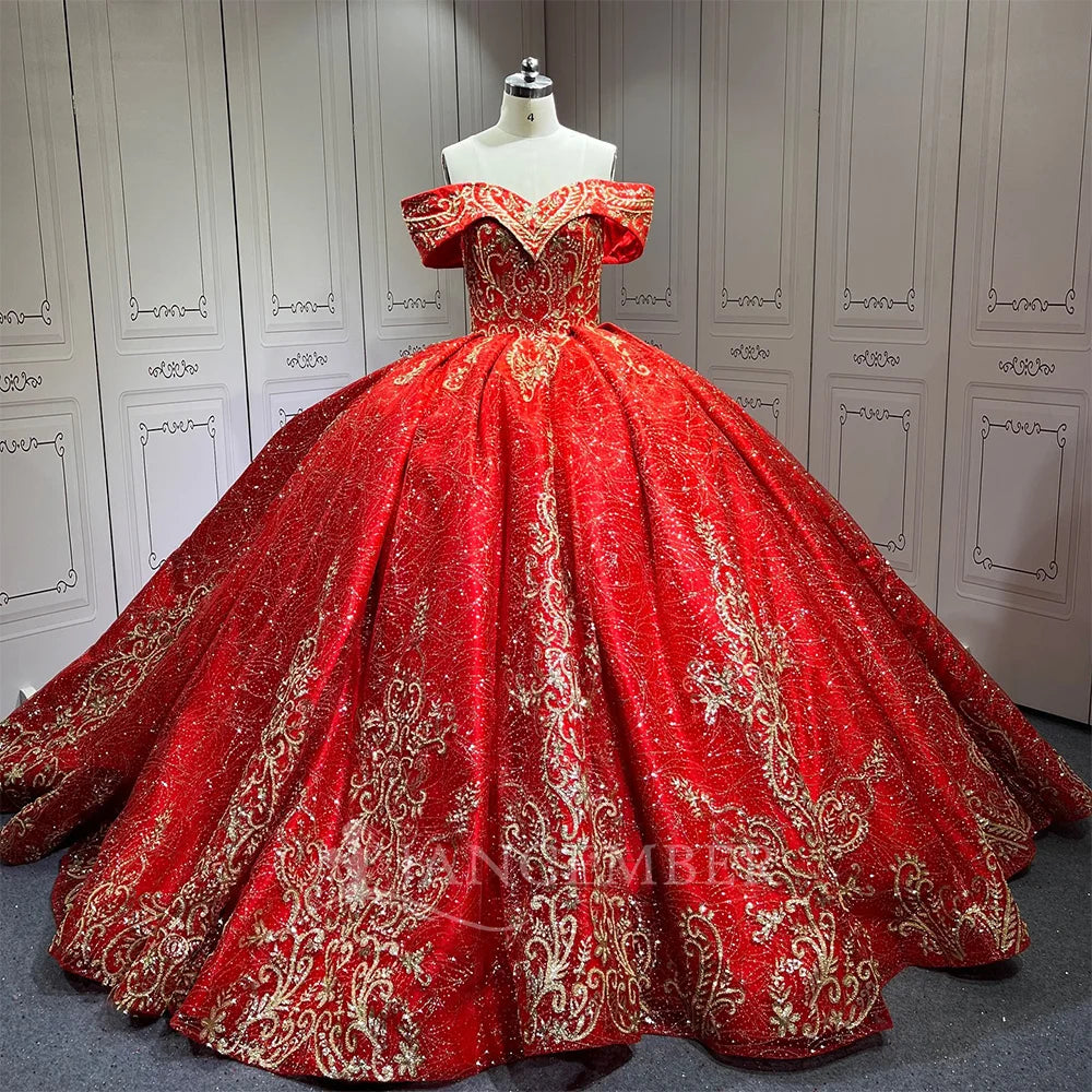 Jancember LSMU76 Elegant Red Flower Pattern Evening Quinceanera 15 Xv Anos Dresses