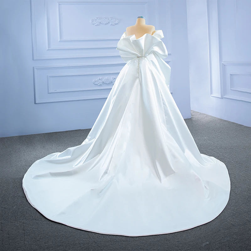 Jancember Elegant Soft Satin Asymmetric Bridal Ivory Wedding Mermaid Dress with Overskirt RSM67277