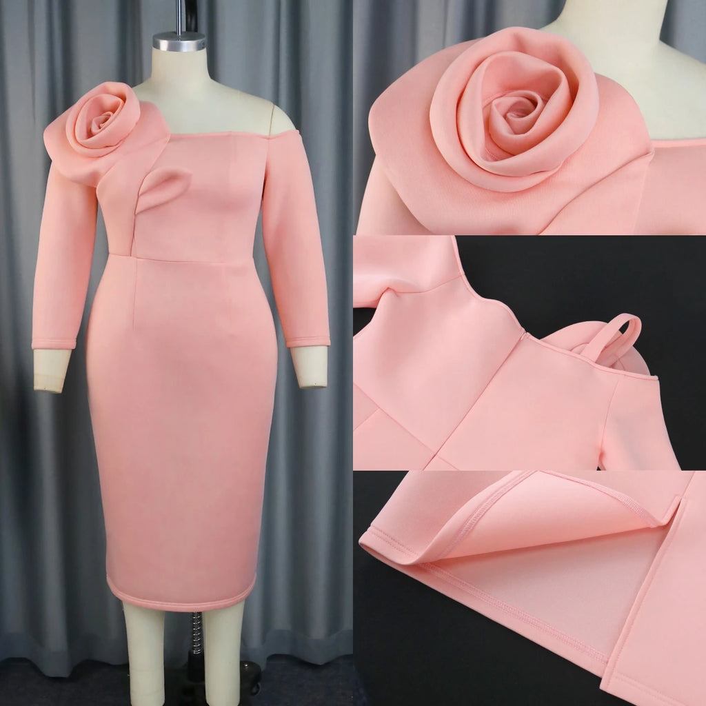 215 Chic Design 2025 Women Plus Size Dress Cross-border Designer Three-dimensional Flower Sheath Elegant Long Party Dresses