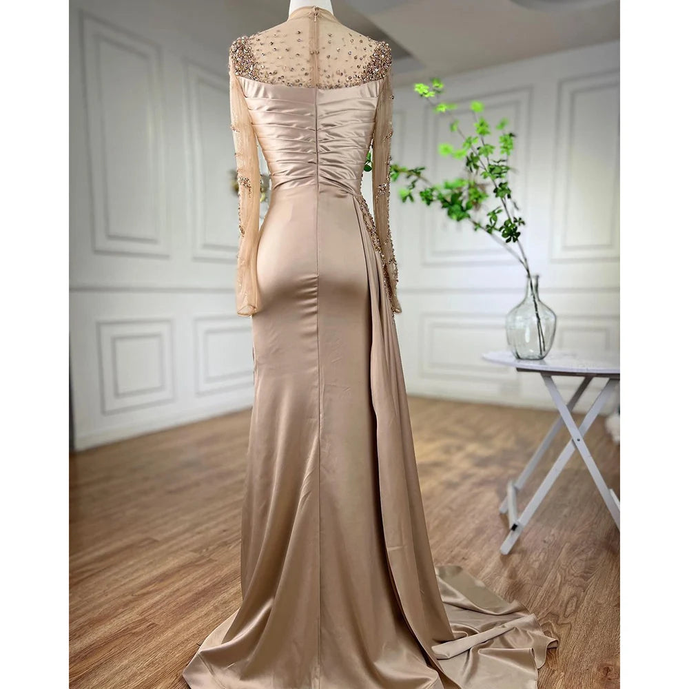 Serene Hill Long Sleeves High Neck Mermaid Evening Dresses with Skirt Satin Party Gowns for Women LA71804 Rts