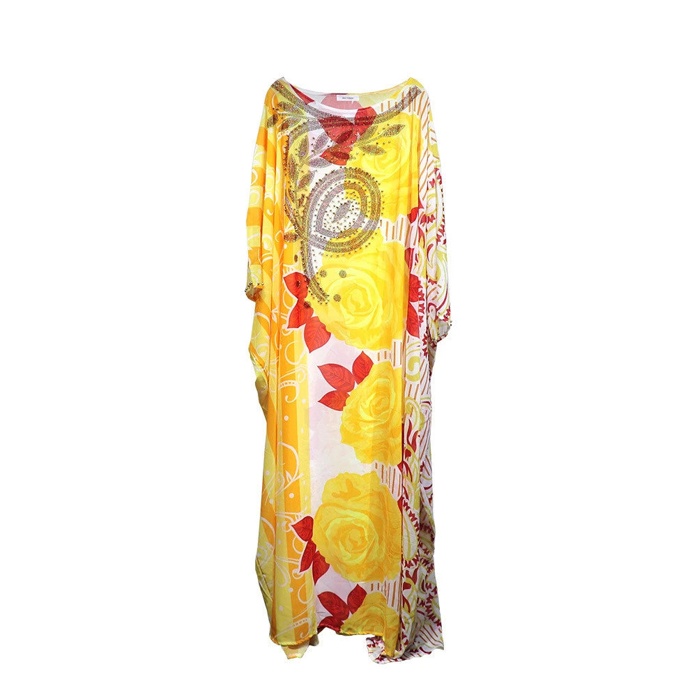 African Dashiki Women Loose Maxi Dress Diamonds Beads Abaya Dubai Kaftan Moroccan Gown Muslim Traditional Clothing Nigeria Robe