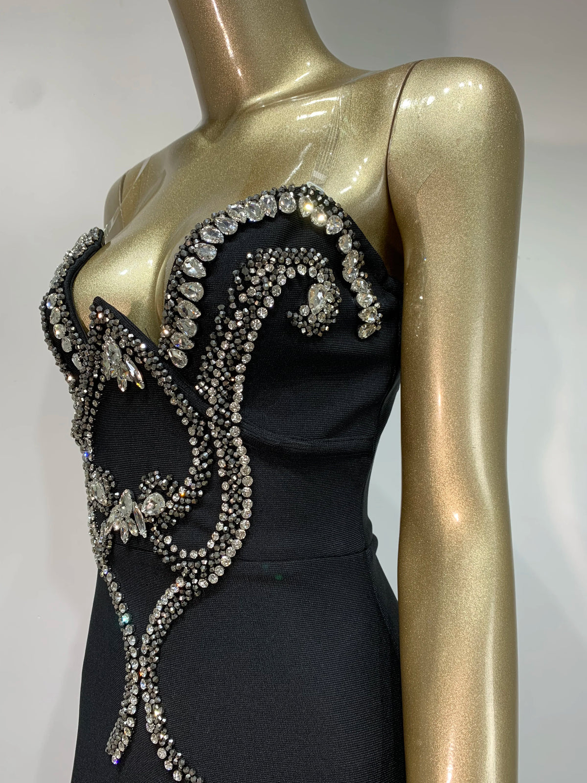 Women Sexy Strapless Beading Rhinestone Black Maxi Long Summer Bodycon Bandage Dress 2025 Elegant Evening Club Party Dress