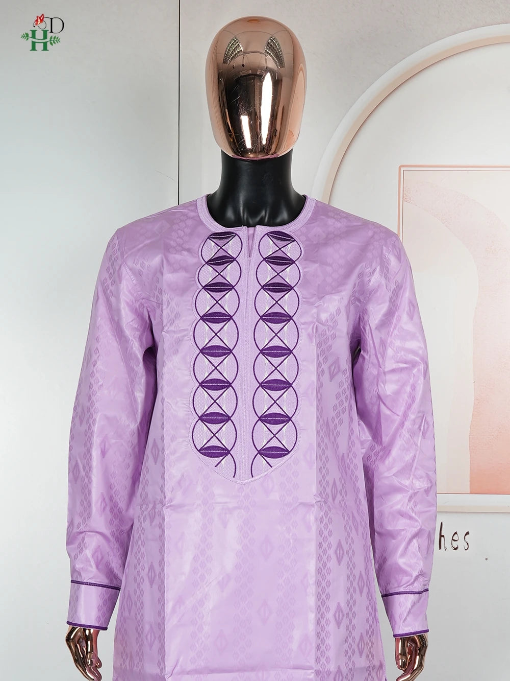 H&D African Clothing For Man Traditional Agbada Sets 2PCS Purple Bazin Riche Shirt Pant Embroidery Wedding Party Suits Plus Size