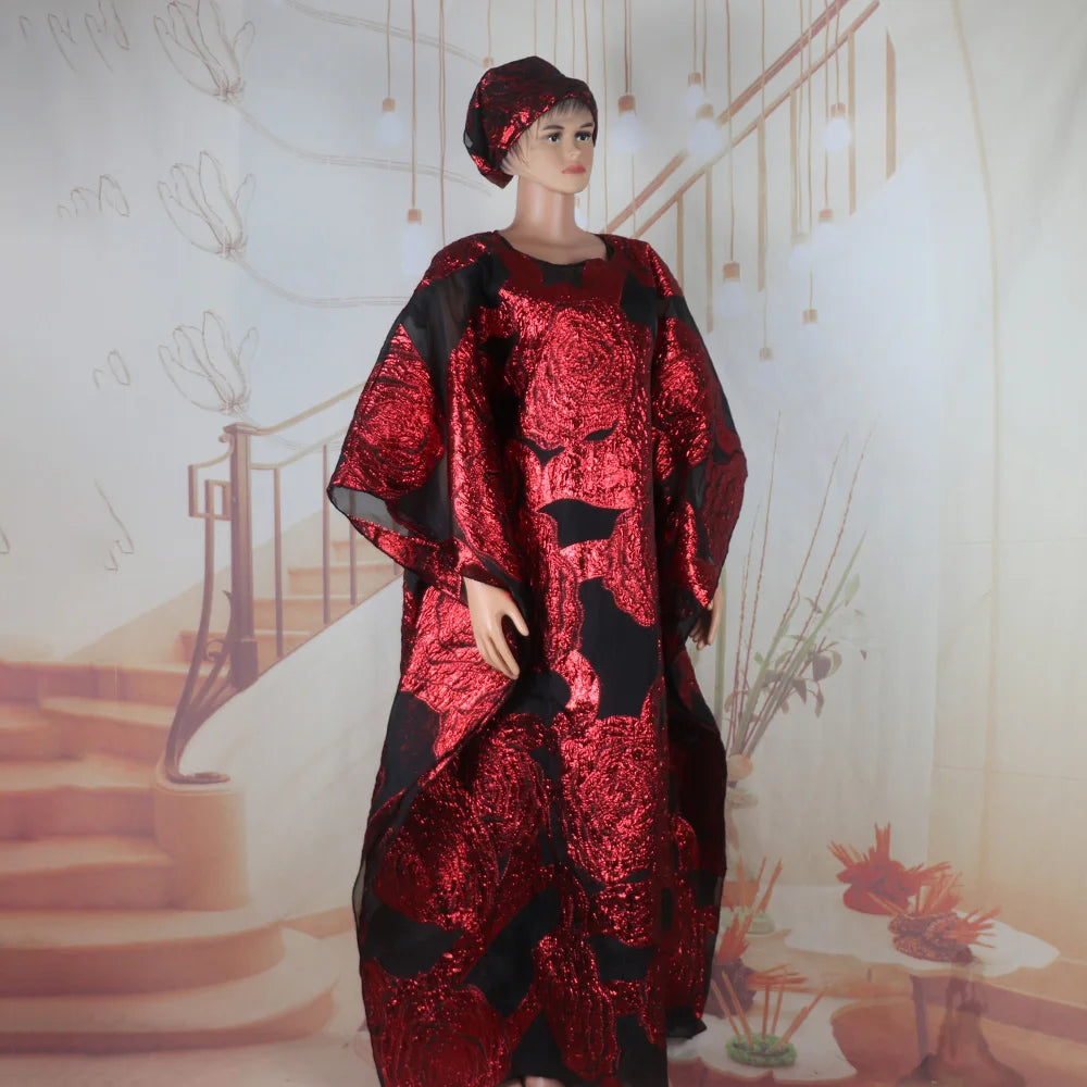 Luxury Nigerian African Two-Piece Set Dress for Women with Headscarf Latest Style Wearable Clothing