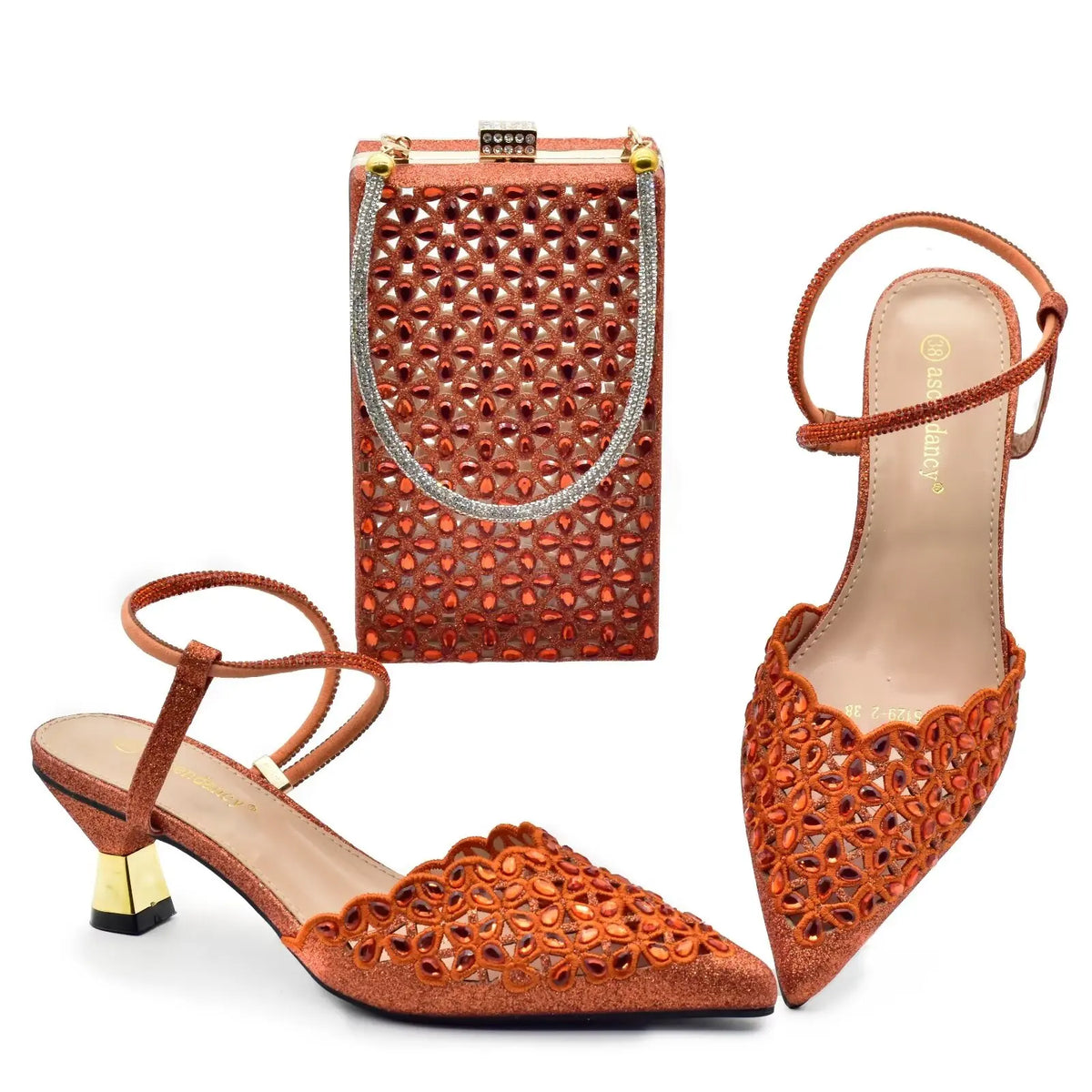 2024 Nigerian Style Rhinestone Low Heel Sandals for Women Fashion Party Women Wedding Shoes and Bags Set Wedding Shoes Bride