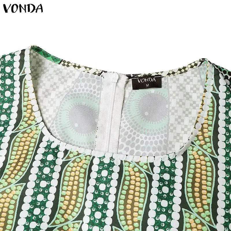Plus Size VONDA Bohemian Midi Dresses Women Fashion Long Sleeve Print Vintage Party Long Vestidos 2026 Casual Oversize Robe 5XL