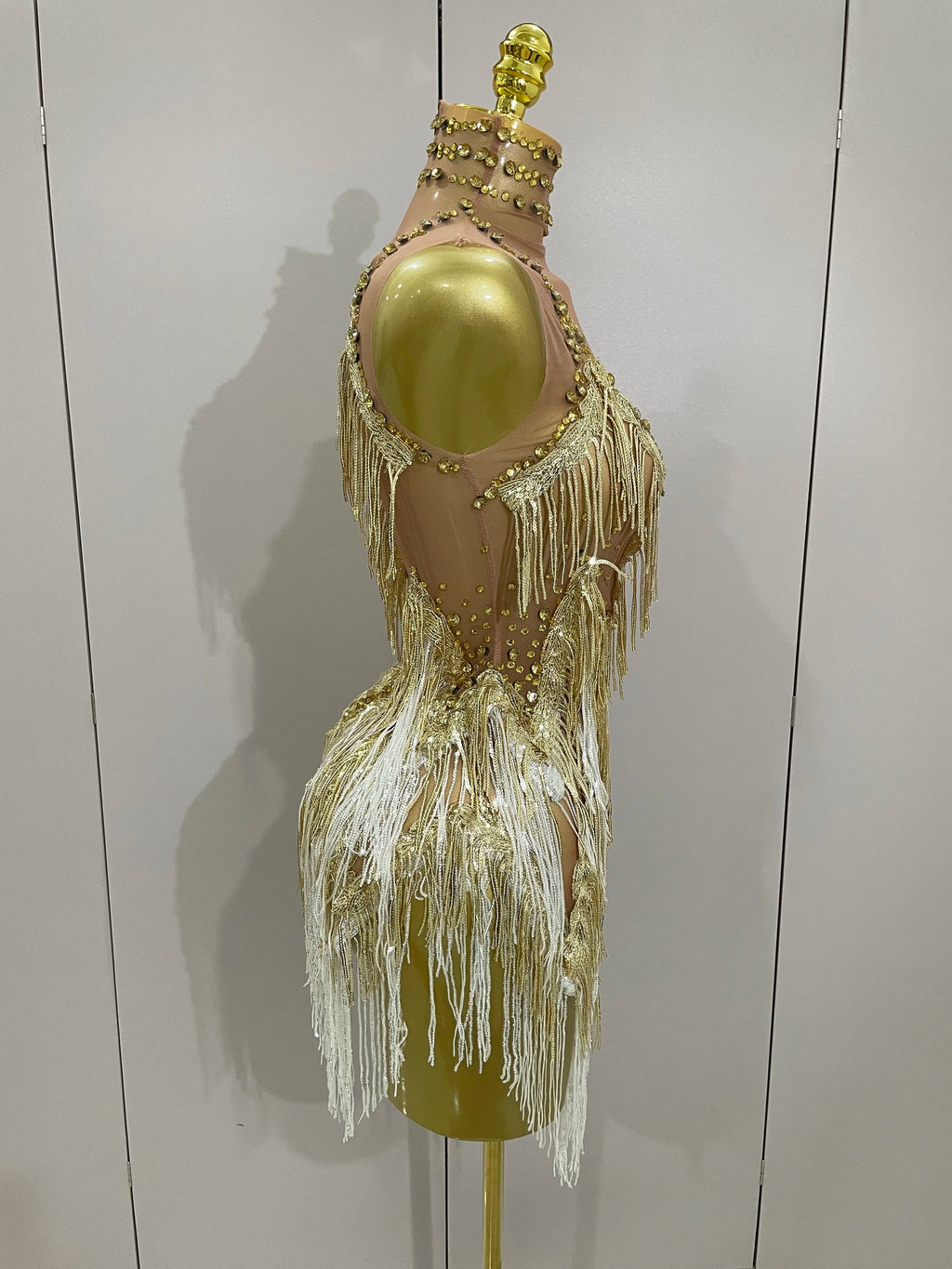 Stock 2025 Women Sexy Stretch Mesh Sparkly Rhinestone Tassels Mini Dress Nightclub Singer Dance Stage Costume Evening Gowns