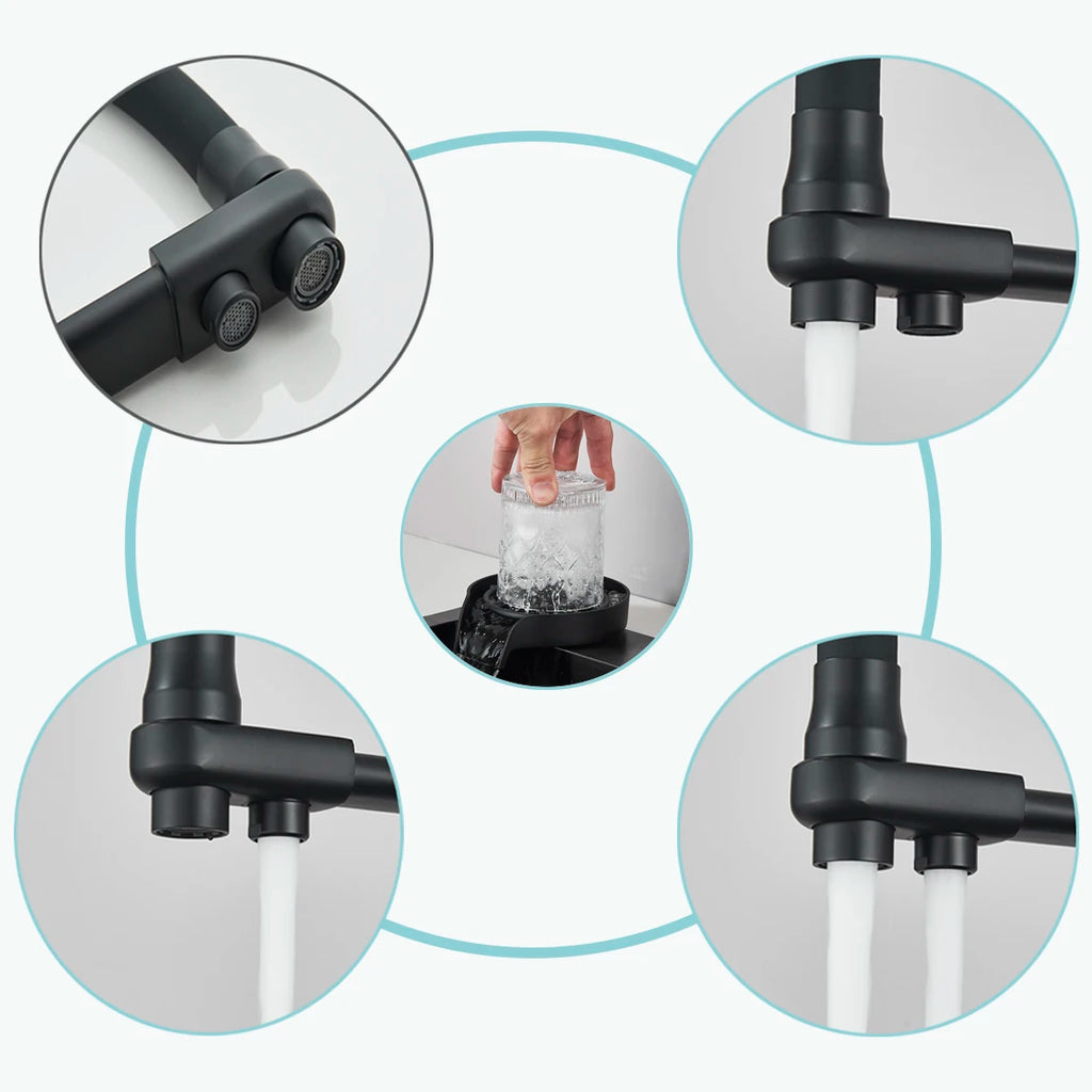 Matte Black 304 Stainless Steel kitchen Sinks Cold And Hot Water Mixer With Soap Dispenser And Cup Disher
