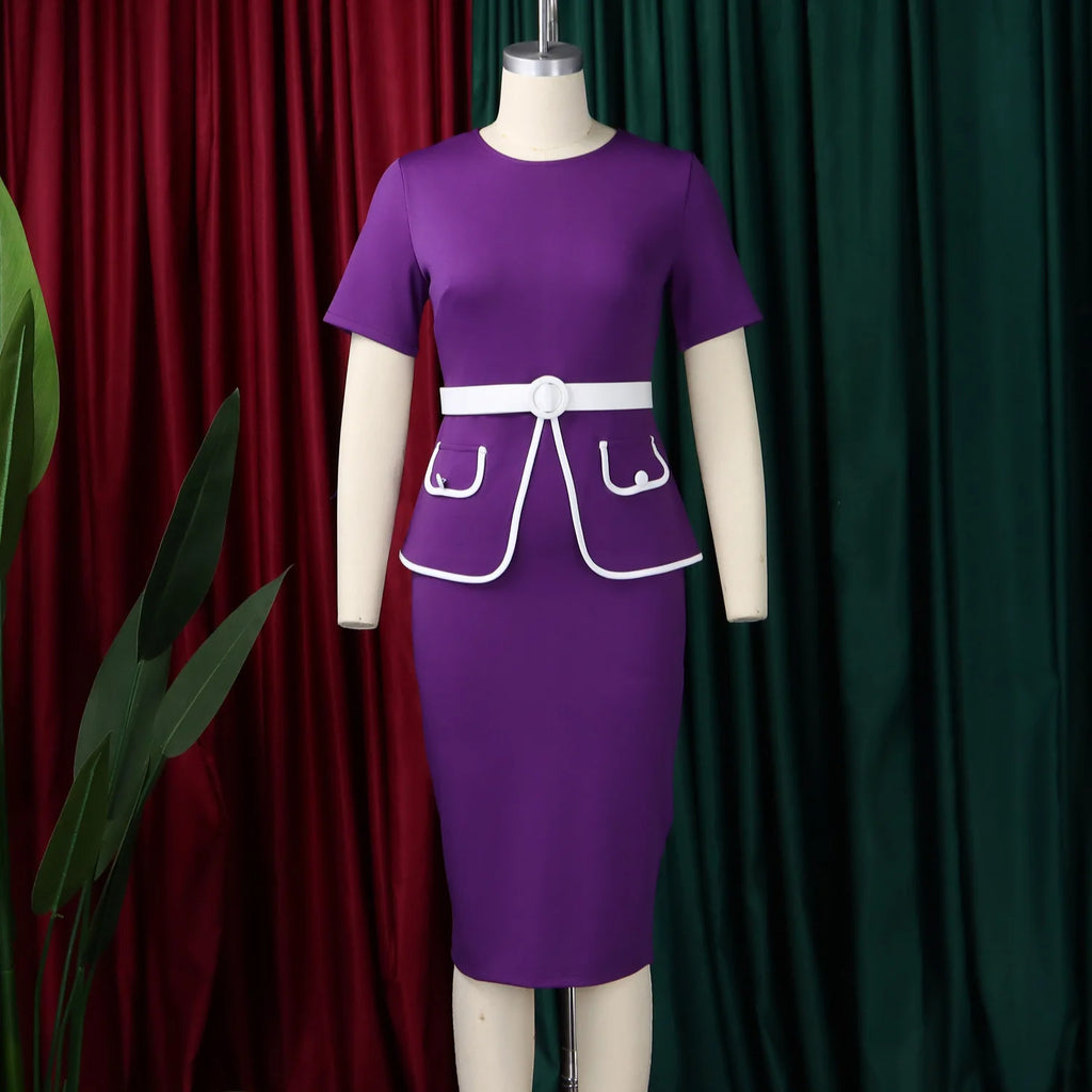 Elegant Fashionable Stretchy Short Sleeve Wrap Body Midi Dress Large Size African Style Commute Dress High Waist Skirt