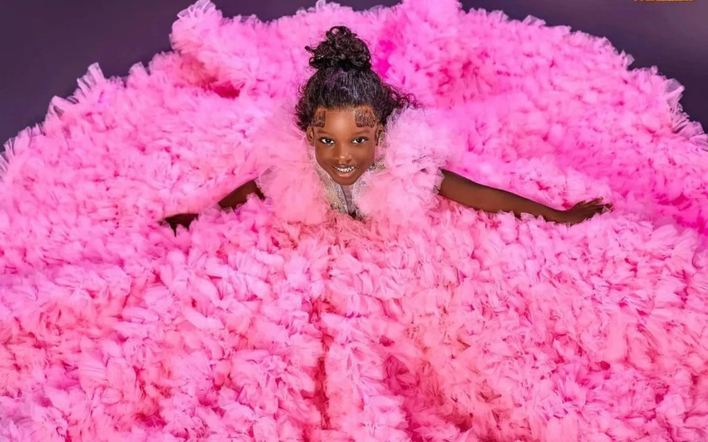 Flower Girl Dress Luxury Pink Beaded For Wedding Ruffles Floral Toddler Pageant Gowns Tulle Ball Kids Birthday Gift Dresses