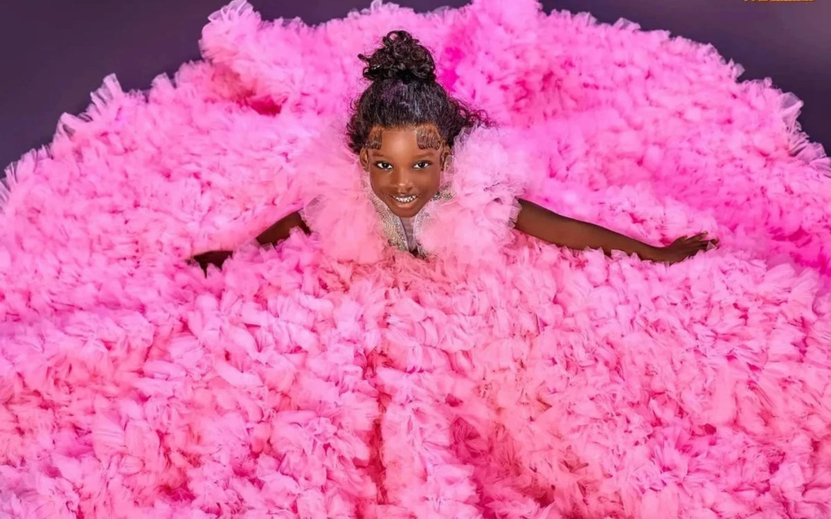 Flower Girl Dress Luxury Pink Beaded For Wedding Ruffles Floral Toddler Pageant Gowns Tulle Ball Kids Birthday Gift Dresses