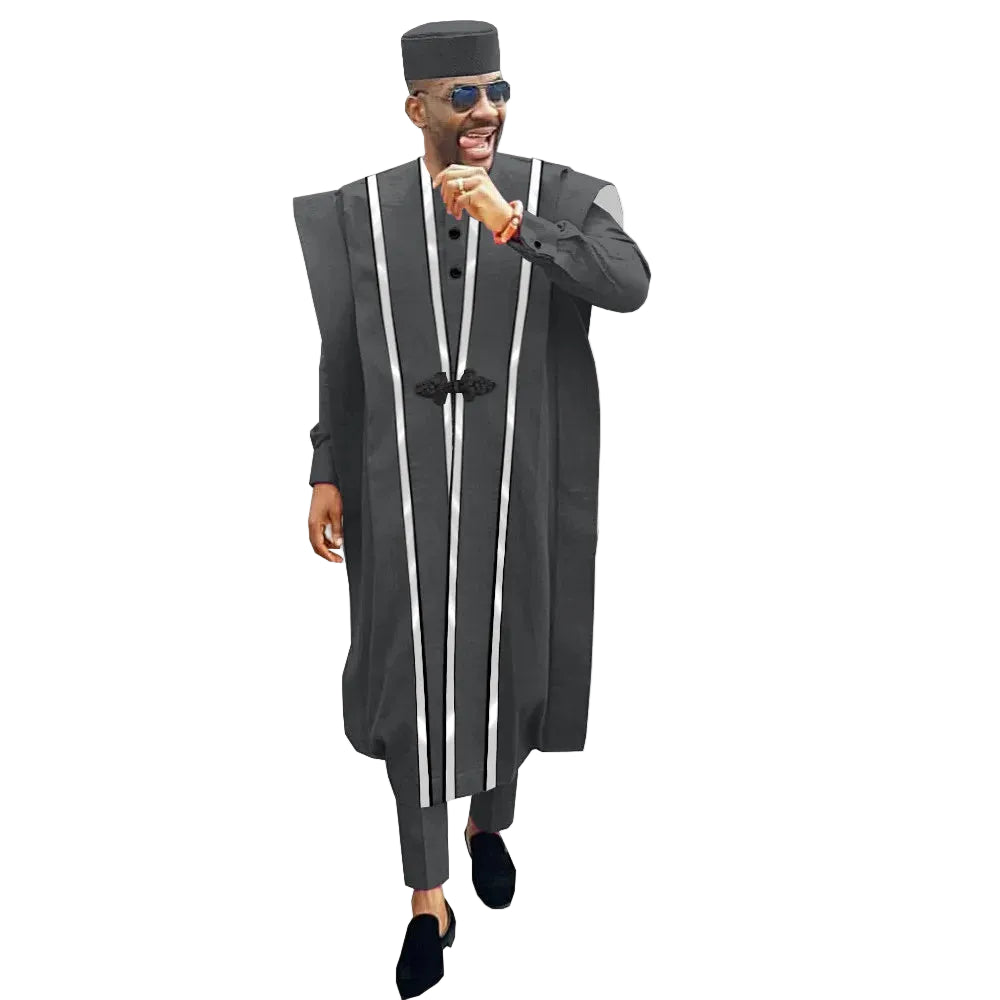African Men Clothing Agbada Robe Dashiki Shirts Ankara Pants Tribal Hat Wedding Evening Outfits 4 Pieces AFRIPRIDE A1816011