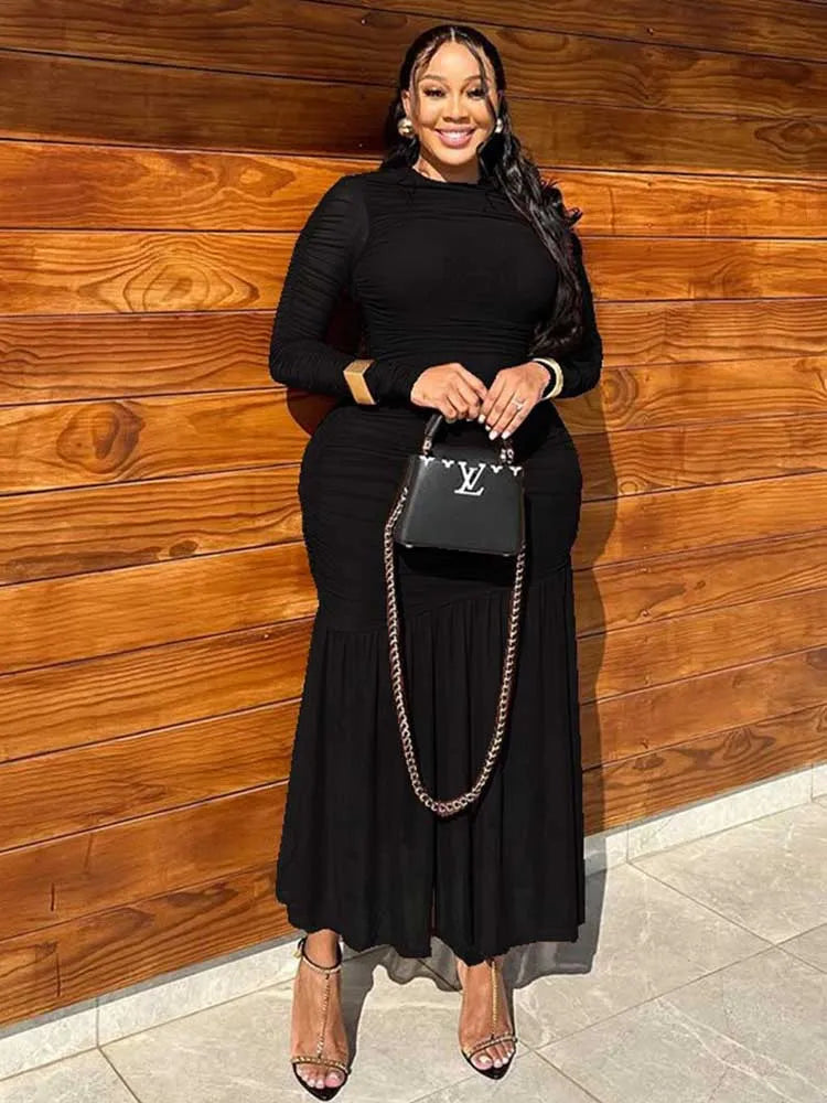 Women Summer Clothes Dress Bodycon High Quality Stretch Chic Elegant Evening Dress with Sleeves Slimming Waist Draped Dresses