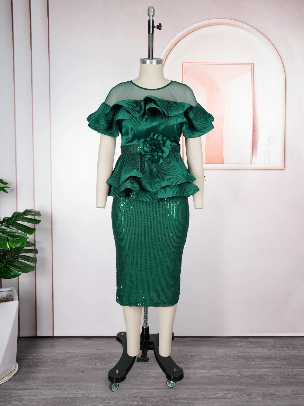 Elegant African Dresses for Women 2025 New Fashion Ruffle Wedding Party Long Dress Plus Size Outfits Sequin Evening Gown