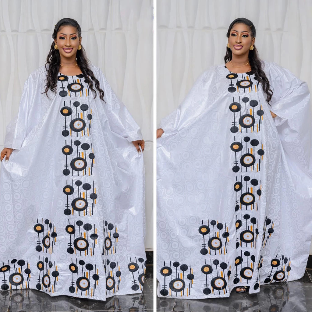 African Dresses For Women Bazin Riche Emboridery Design Floor Length With Scarf Couple Design