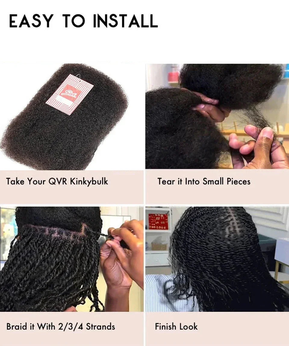 Best 100% Afro Kinky Bulk Hair Virgin Remy Human Hair  No Attachment for Braiding Mini Twist Dreadlock BraidsTop Quality