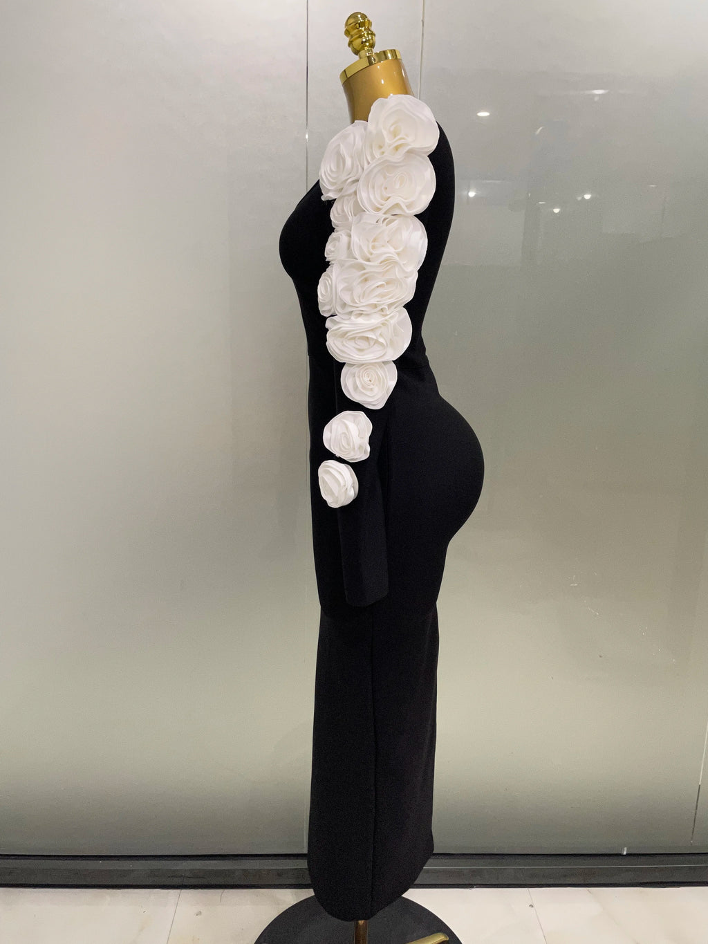 2025 New Sexy One Shoulder Key Hole Flower Maxi Long Bodycon Bandage Dress Women Knitted Elegant Evening Club Party Outfit