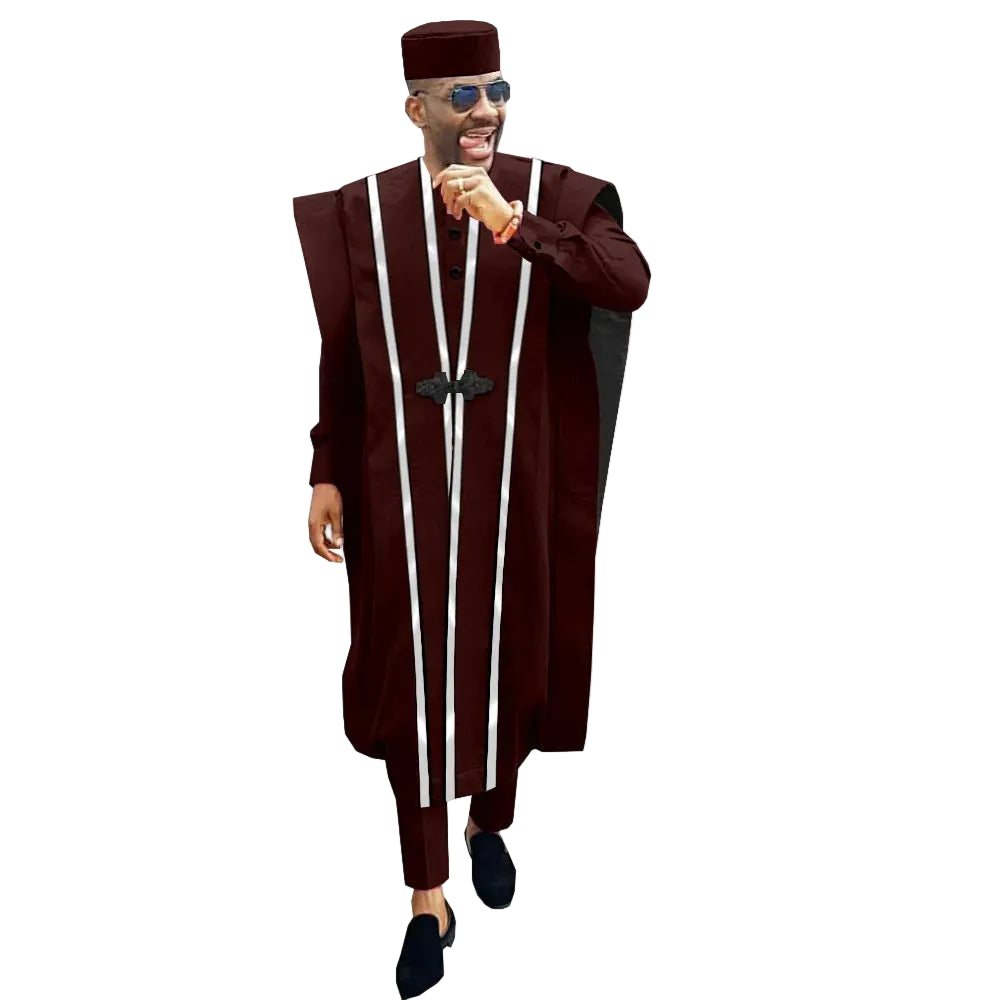 African Men Clothing Agbada Robe Dashiki Shirts Ankara Pants Tribal Hat Wedding Evening Outfits 4 Pieces AFRIPRIDE A1816011