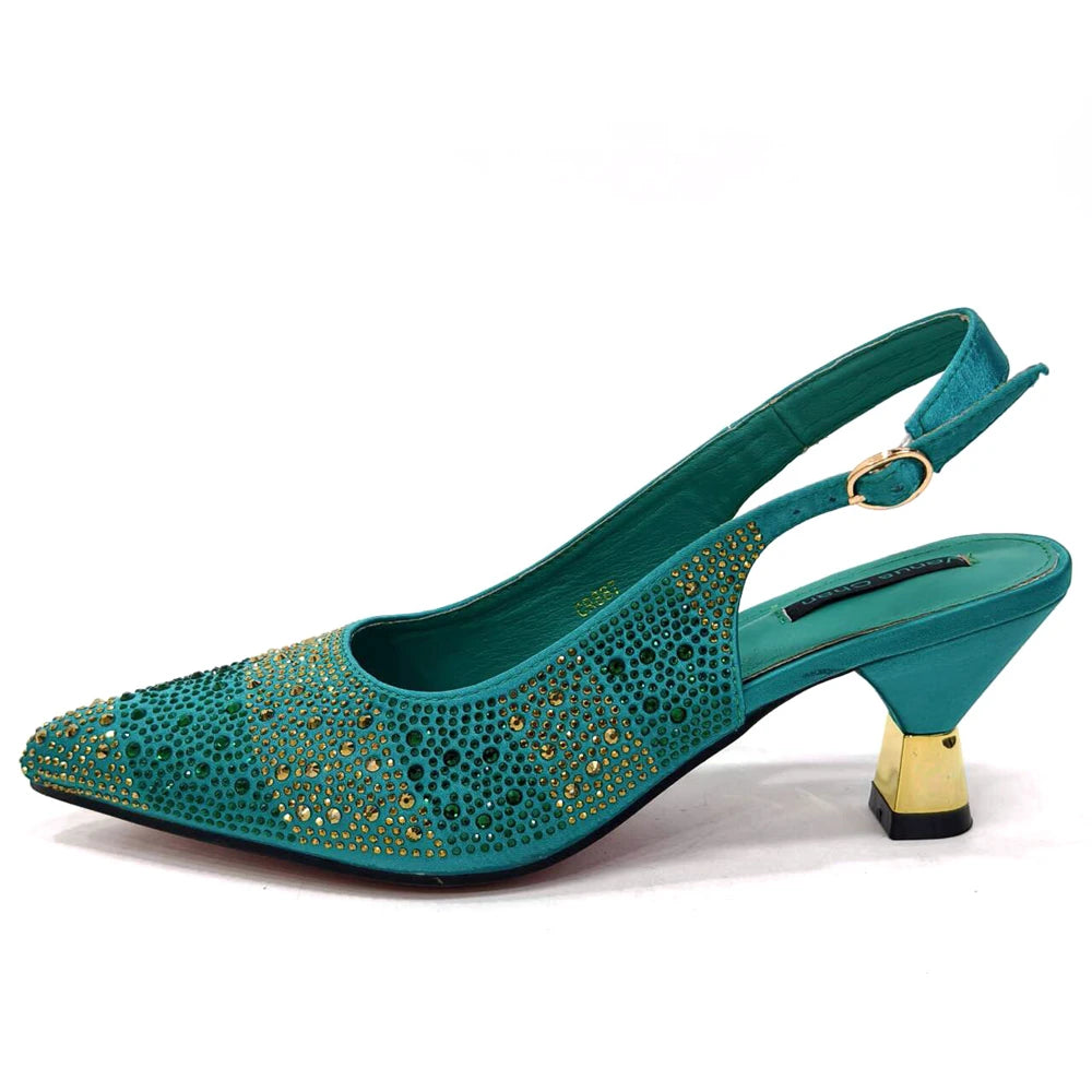 Venus Chan- Elegant High Heels Shoes and Bag Set for Women Pointed Toe Black Color Hollow Rhinestones Matching Bag INS 2024