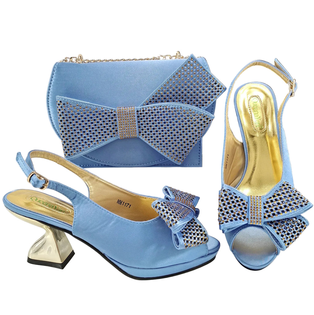 Elegant Women High Heels for Peep Toe Good Material Rhinestone Wine Sandals Italian Design Shoes and Bags Matching